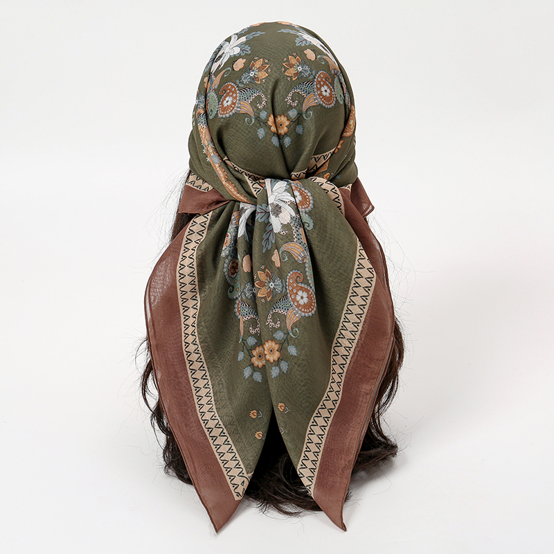 Summer Clothing Hijab - 新しいイスラム教徒の正方形ヒジャーブスカーフプリントターバン厚い綿の髪ボンネットナイトキャップ睡眠用弾性日焼け止めバンダナ 90 × 90 センチメートル