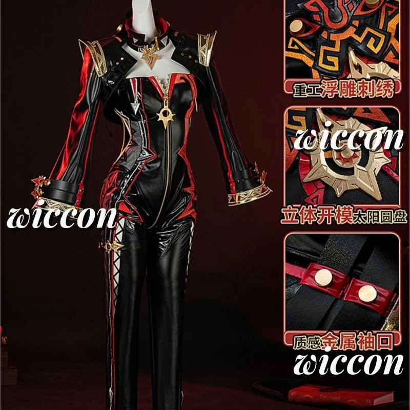 Romper Playsuit Women - CosplayGenshin Impact Mavuika コスプレ衣装パイロアルコン制服スーツウィッグセクシーな女性ハロウィンパーティーカーニバルロールプレイ衣装