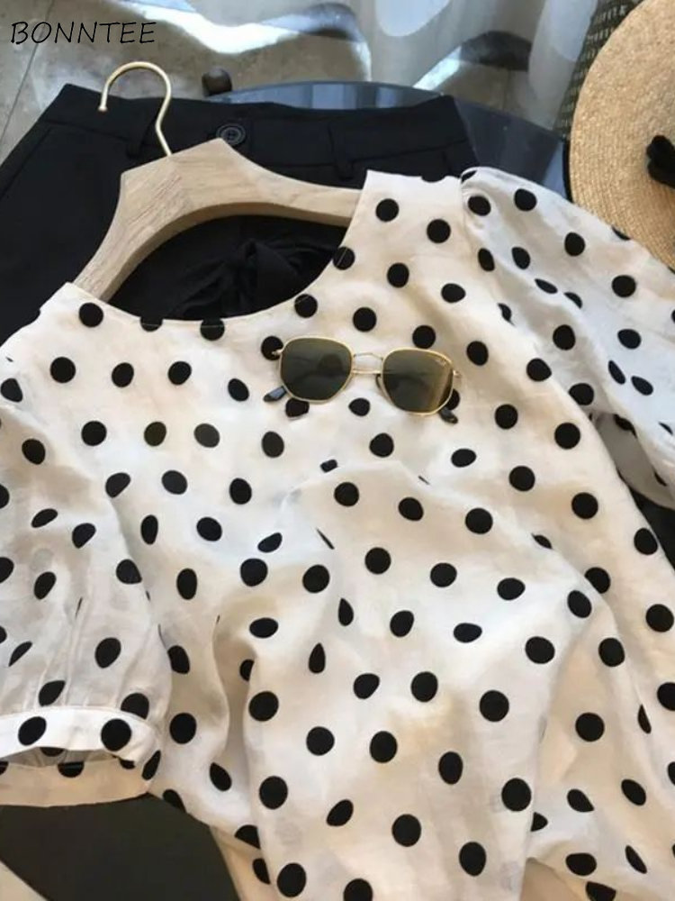 Summer Clothing Aesthetic - 女性のためのエレガントなヴィンテージ水玉サマーブラウス,オフィス,休暇,ビーチスタイル,美的,毎日