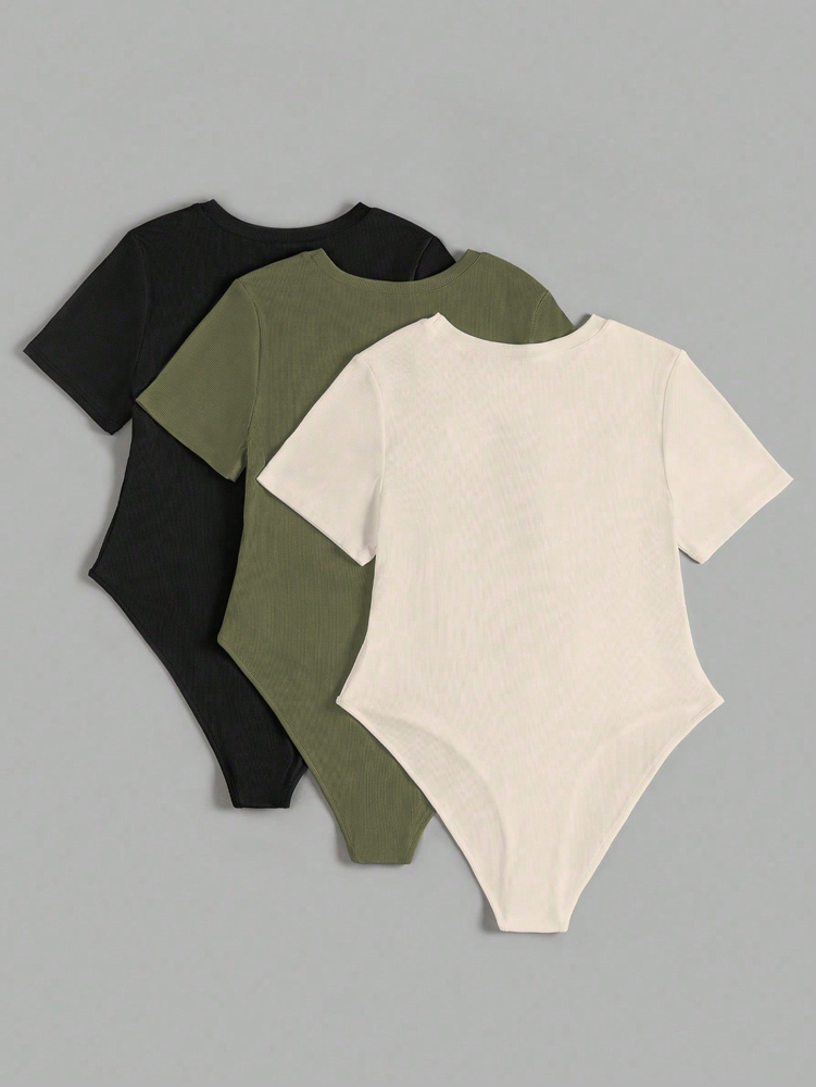 Romper Playsuit Women - プラスサイズ レディース ラウンドネック 半袖 ジャンプスーツ (3
