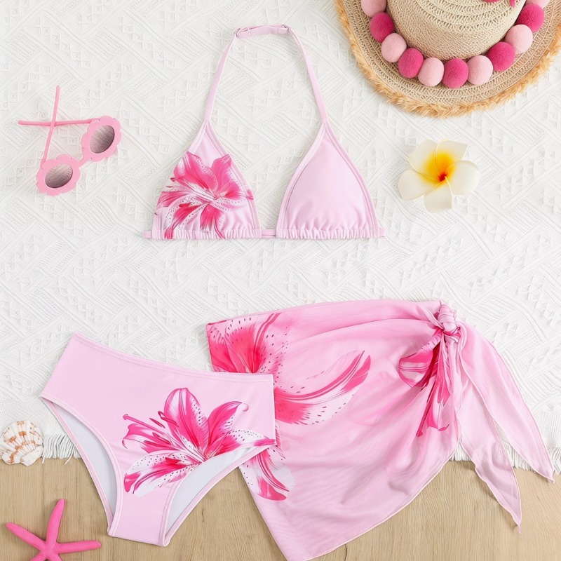 Summer Clothing For Teen Girls - 7-16 歳の女の子用ビキニスーツ UNITIM 夏フラワープリントツーピース水着ティーンガールズビキニ水着セット 3 個水着