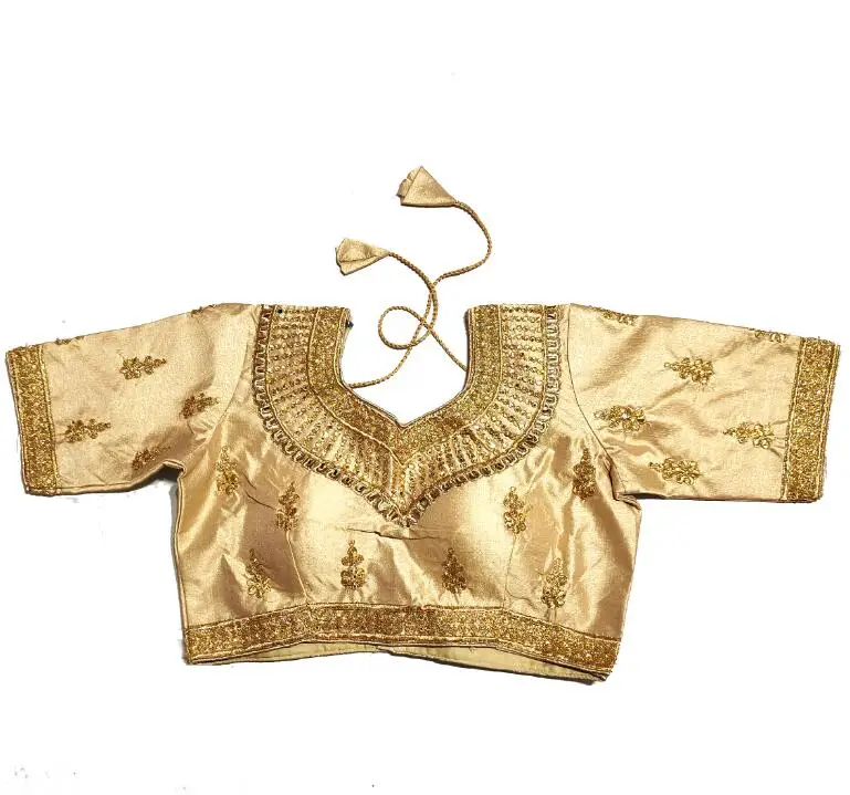 Summer Clothing India - 伝統的なインドのサリートップ女性シャツ夏金糸刺繍パキスタン夏ラインストーン