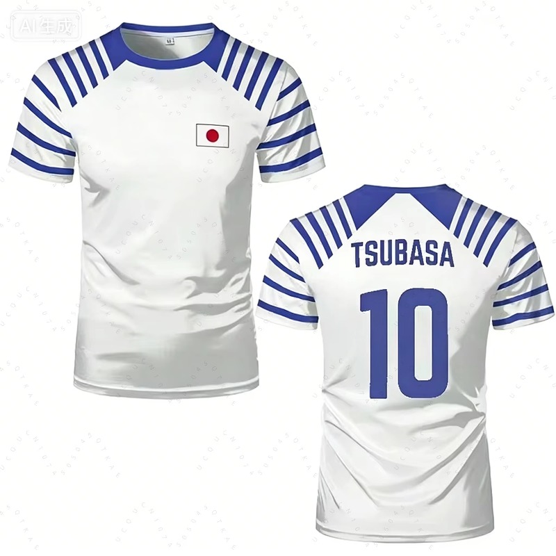 Summer Clothing Japan - 2026 ホットキャプテン翼アニメ男性女性 Tシャツ日本国旗プリント夏半袖カジュアル Tシャツスポーツキッズサイクリング Tシャツ