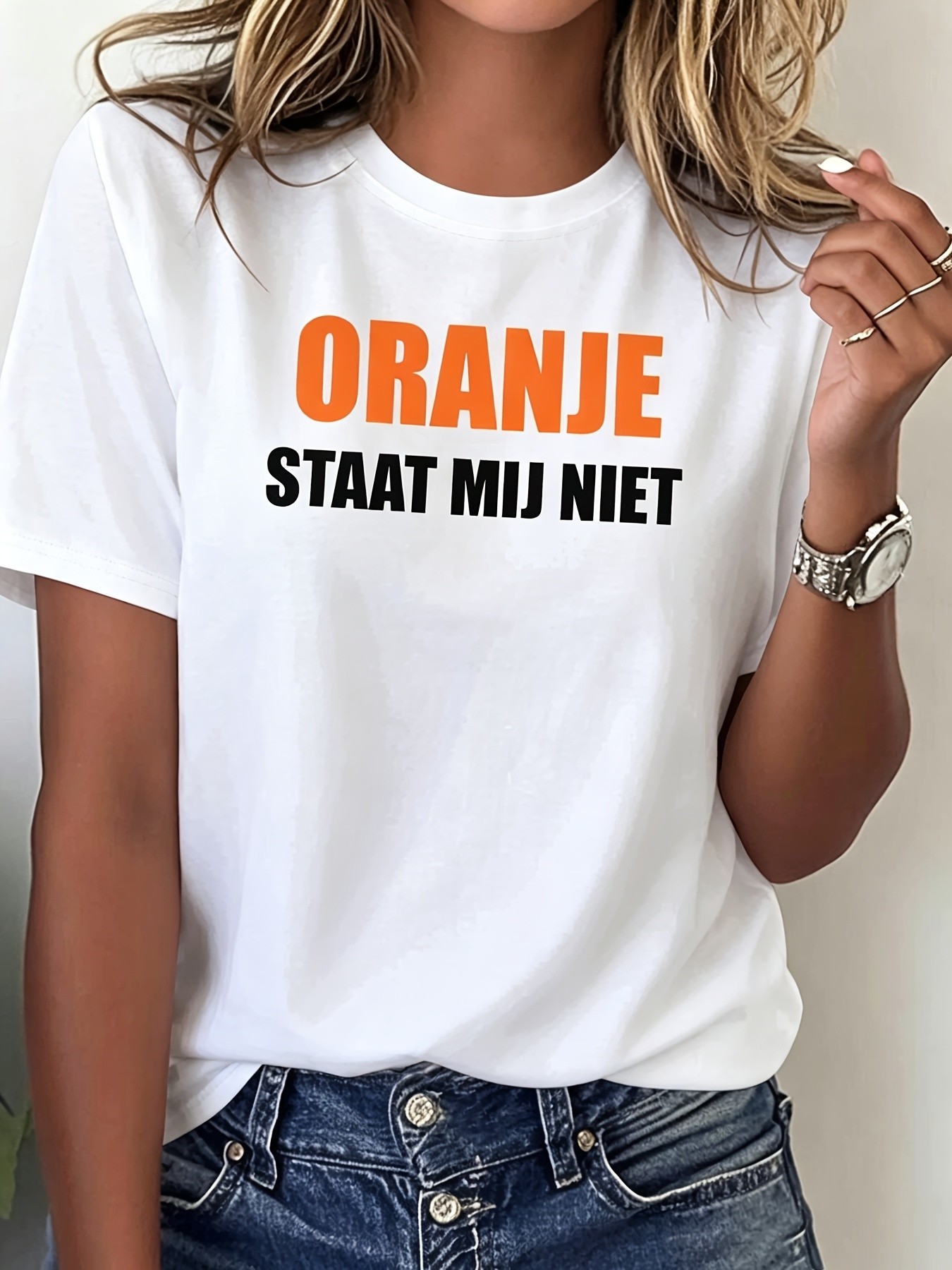 Summer Clothing Must Haves - プラスサイズの女性用半袖Tシャツ Oranje Staat Mij Niet 春と夏の必需品