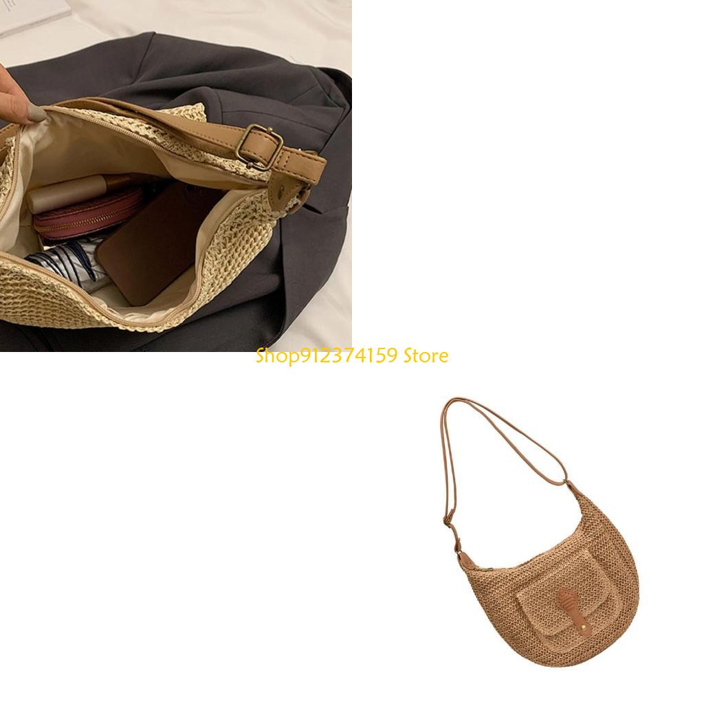 Beach Bag Straw - G5AE 女性わらビーチバッグシンプルなクロスボディバッグ織手作りショルダーバッグデイリーバッグ
