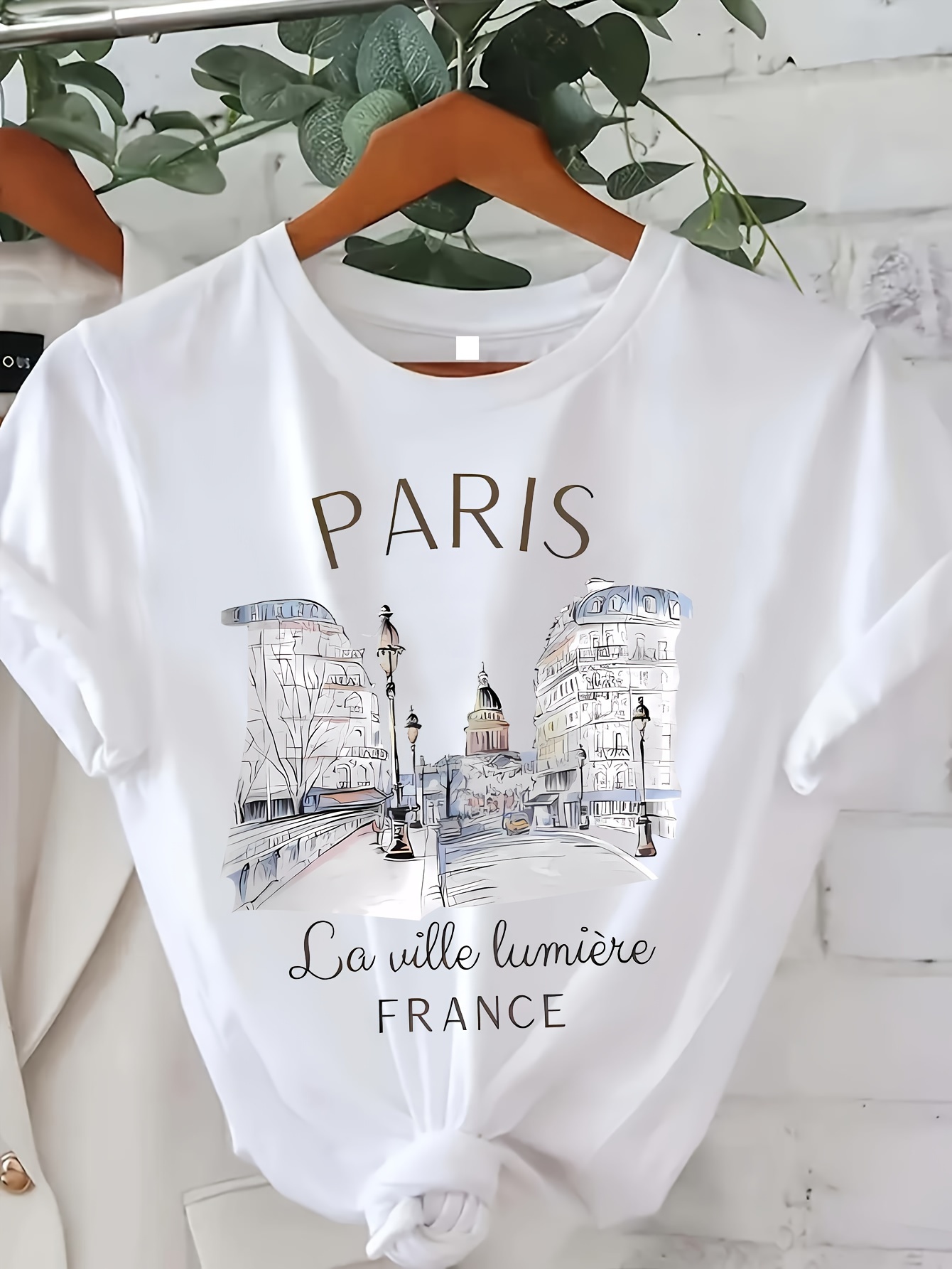 Summer Clothing In Paris - パリの女性用プリントTシャツ、女の子用半袖クルーネックカジュアルトップス、夏と春向け、婦人服