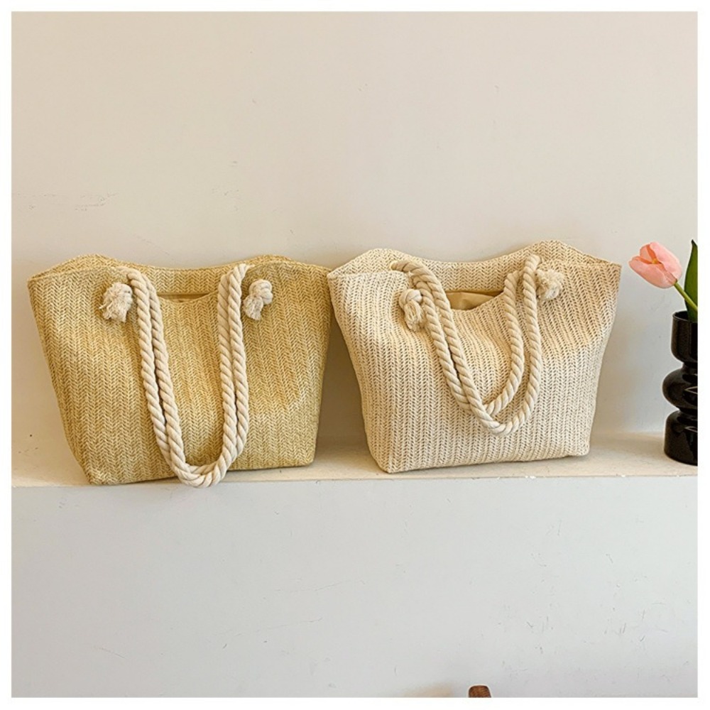 Beach Bag Straw - 新しい夏のビーチトートバッグ 大容量 ラフィア ボヘミアン風 トップハンドルバッグ 旅行バッグ