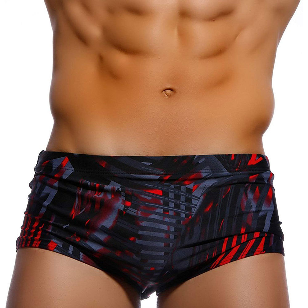 Board Short Surf - メンズブラジルの伝統的なカット水着、サーフボクサー、ブリーフボードショーツ、トランクス、水着、トランクス、黒と赤、日焼けガ