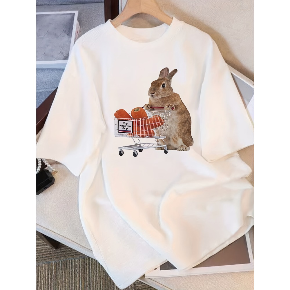 Summer Clothing Must Haves - 女性用 Tシャツ 幾何学模様プリント クルーネック 半袖 遊び心のあるデザイン