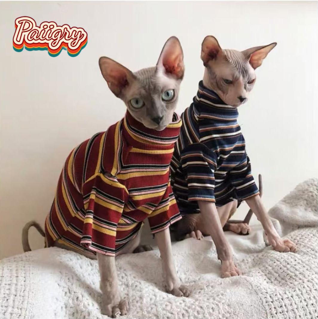 Summer Clothing Must Haves - ハイコールドレトロスタイル猫ペットTシャツ、トレンディファッション半袖、毛のない猫の必需品、夏のペット服