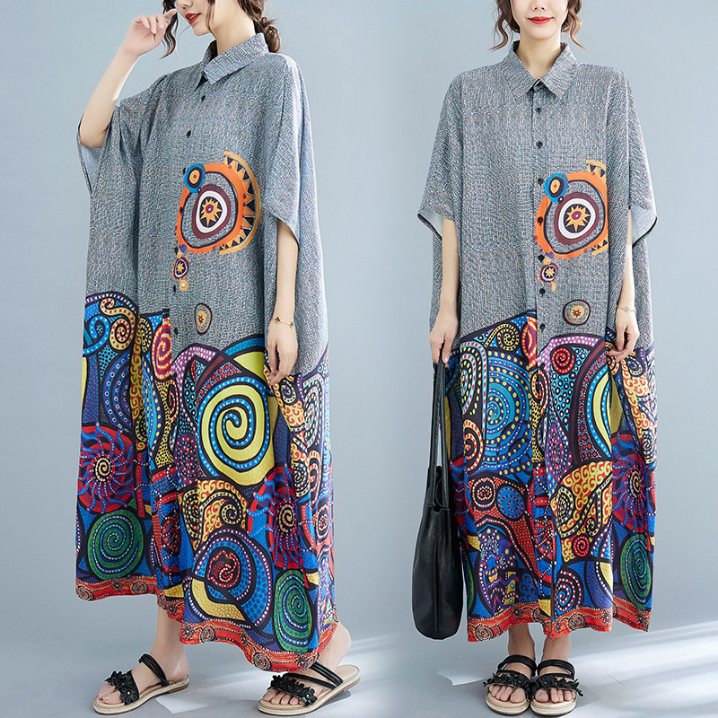 Summer Clothing India - インディアンパキニドレス,ボヘミアンスタイル,レトロ,プリント,ルーズフィット,エスニックウェア