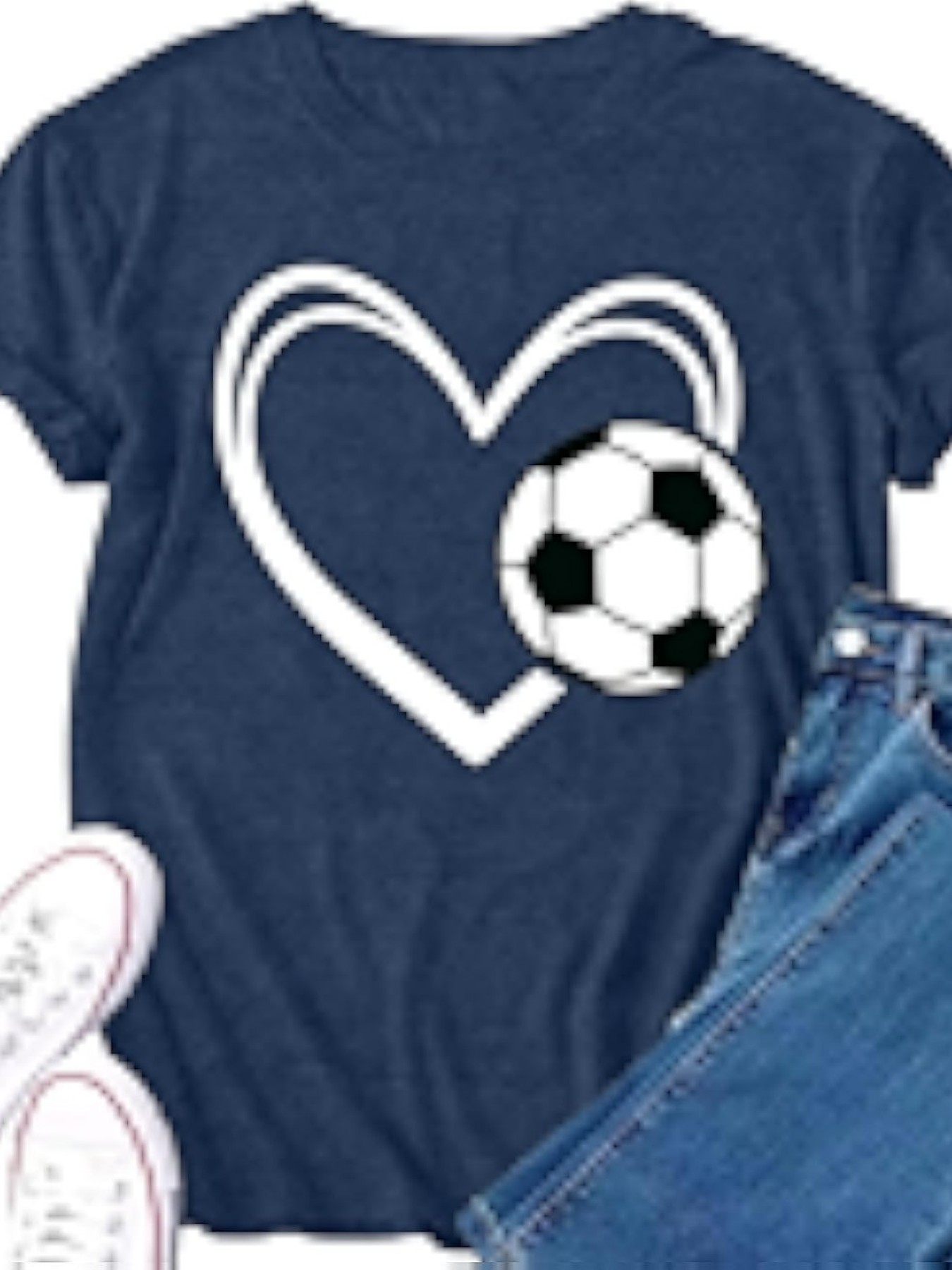 Summer Clothing Must Haves - プラスサイズの女性用半袖Tシャツ ハートとサッカーボール柄 春夏の必需品 夏服 レディース服