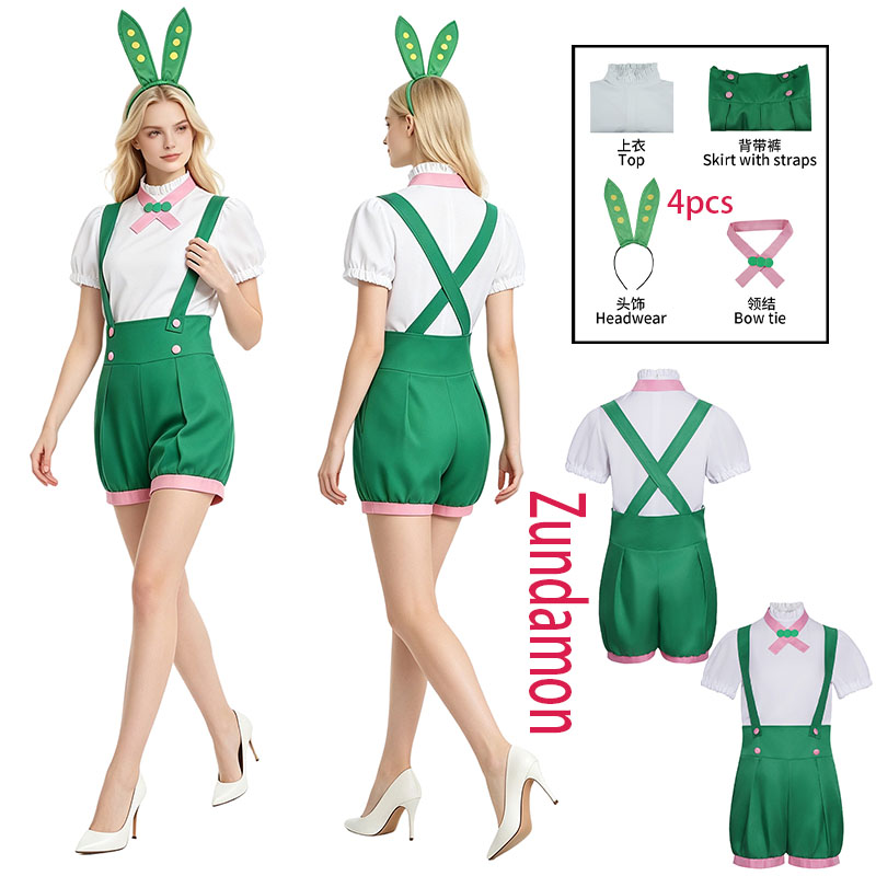 Romper Playsuit Women - WHH アニメ ズンダモン コスプレ衣装 トップジャンプスーツ アクセサリー