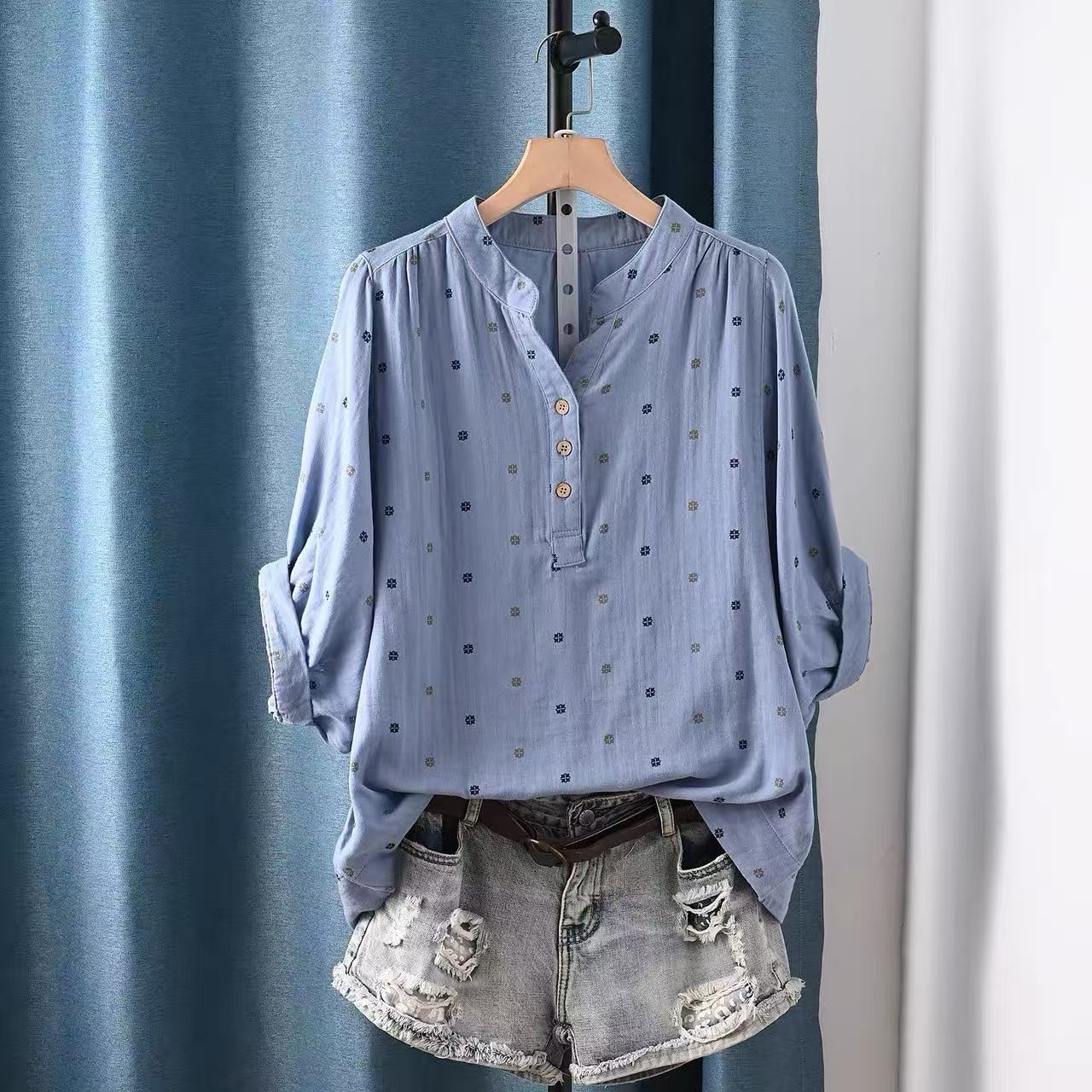 Summer Clothing Japan - 2026年女性用ブラウス、日本製綿糸ポルカドットシャツ＆ブラウス、夏用トップス、七分袖シャツ、婦人服
