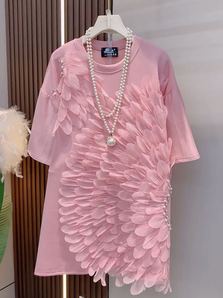 Summer Clothing New Look - 2025 夏の新しいプラスサイズの婦人服ルーズでスリムなスタイリッシュでユニークな超見栄えの良い半袖ロングトップ