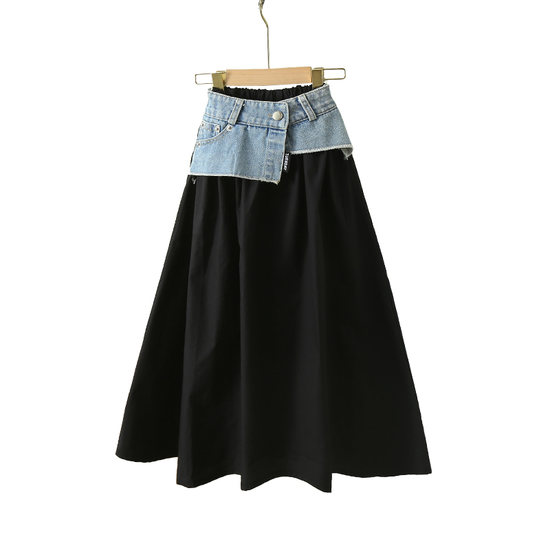 Summer Clothing For Teen Girls - 韓国子供ロングパッチワークデニムスカート十代の少女エレガントな夏のストリート服子供ハイウエスト A ライン黒スカート