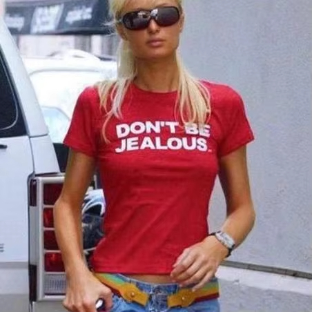 Summer Clothing In Paris - パリス・ヒルトン「don't Be Jealous」プリントTシャツ男性女性半袖コットンTシャツメンズTシャツ2026夏紳士服