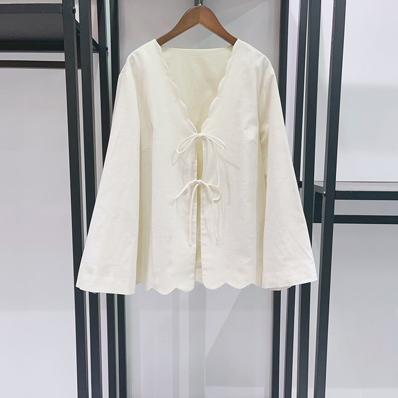 Crop Blouse Linen - 2026年新作ヴィンテージ風ボヘミアン刺繍ブラウス（女性用） | レイヤードフリルスリーブレーストリムクロップトップ