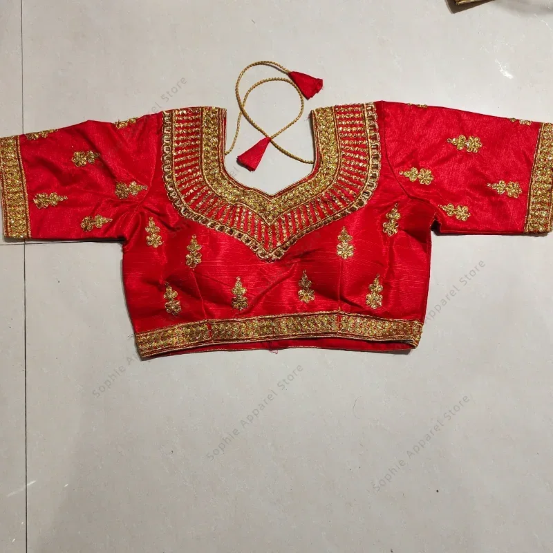 Summer Clothing India - 女性のための伝統的なインドの服サリトップス、金糸の刺繍ブラウス、パキスタンの服、サリーシャツ、夏