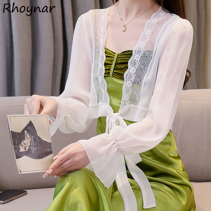 Crop Blouse Linen - 女性のためのフレアスリーブ,韓国のファッション,シックなレース,防水,エレガントな夏のショートトップ