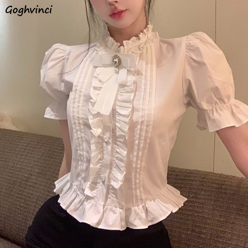 Summer Clothing Aesthetic - パフスリーブの女性用シャツ,白,フリル,エレガント,ヴィンテージ,オフィス,女性用,美的,愛らしい,セクシーな服,毎日。