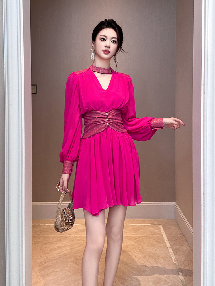 女性用プリーツシフォンドレス,非対称服,Vネック,スリムなフ - Summer Clothing New Look のレビューと価格