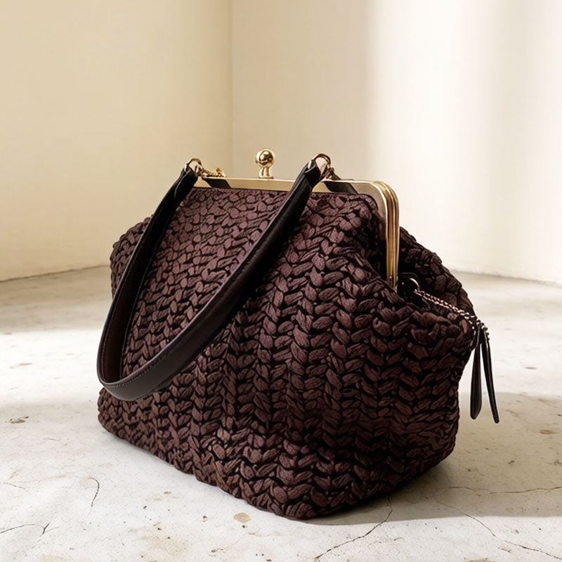 手織りキスロックフレームショルダーラフィアビーチバッグ女性用 - Beach Bag Straw のレビューと価格