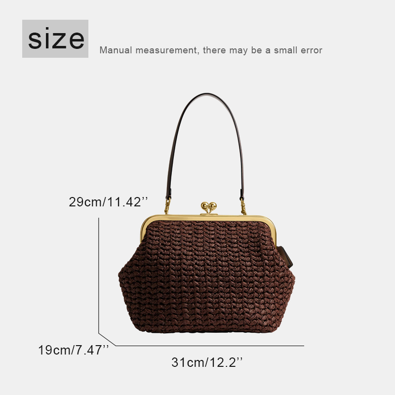 手織りキスロックフレームショルダーラフィアビーチバッグ女性用 - Beach Bag Straw のレビューと価格