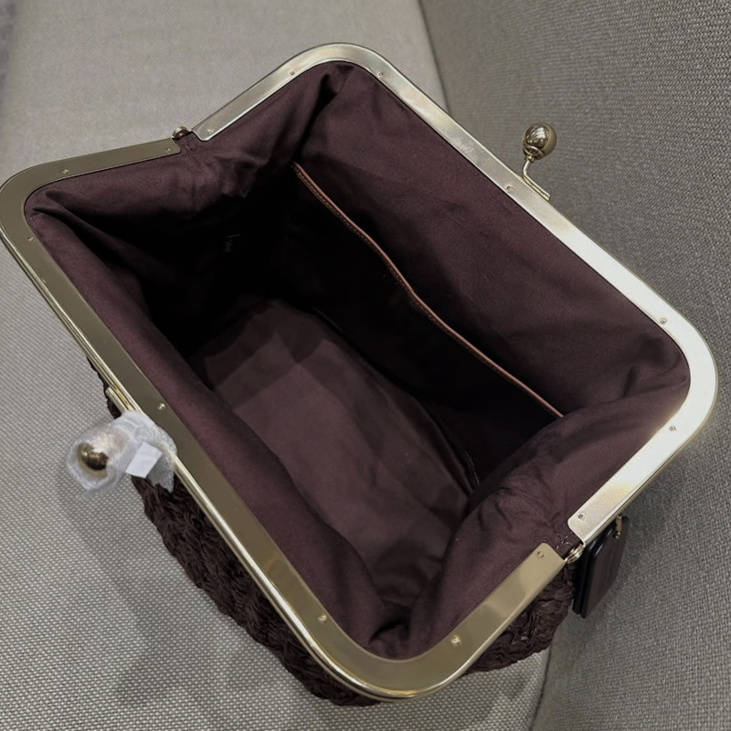 手織りキスロックフレームショルダーラフィアビーチバッグ女性用 - Beach Bag Straw のレビューと価格