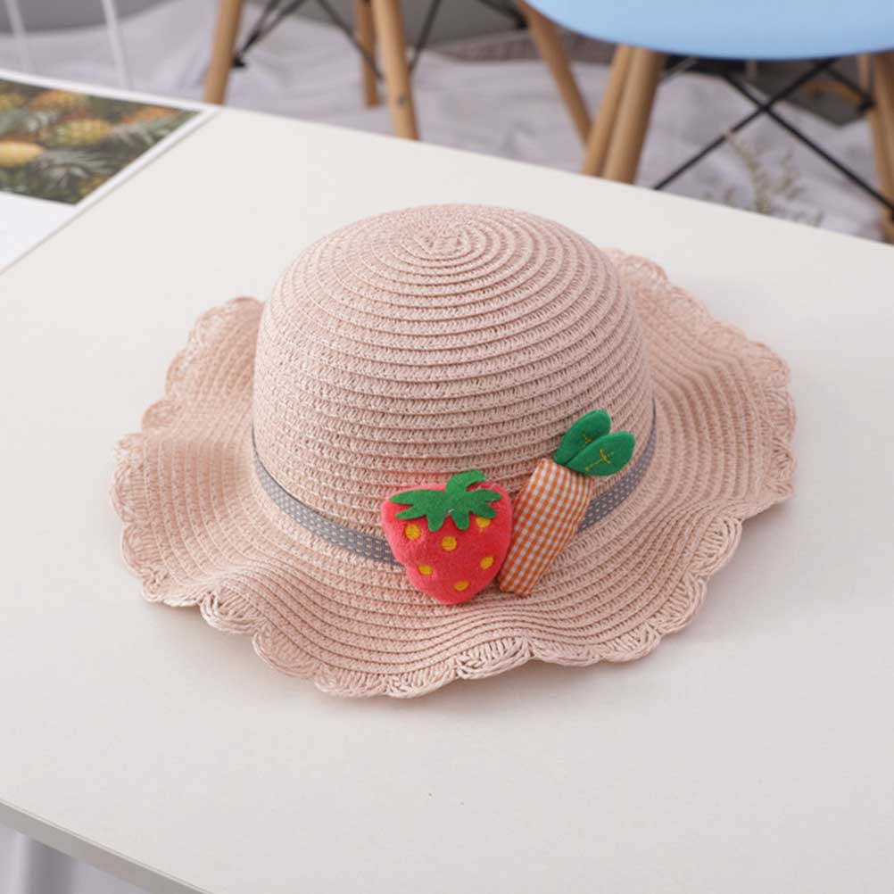 キッズ用麦わら帽子 日焼け防止 ピンク 54cm 幅広つば  - Beach Bag Straw のレビューと価格