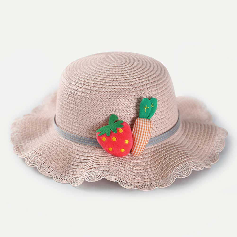 キッズ用麦わら帽子 日焼け防止 ピンク 54cm 幅広つば  - Beach Bag Straw のレビューと価格
