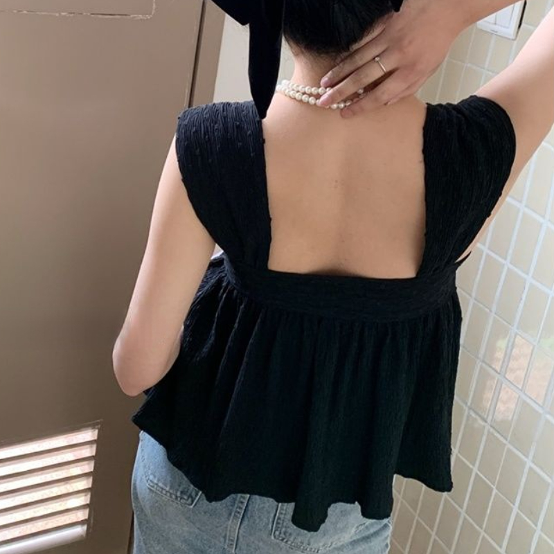 女性用ノースリーブブラウス,婦人服,愛らしいセクシーな背中の - Crop Blouse Linen のレビューと価格