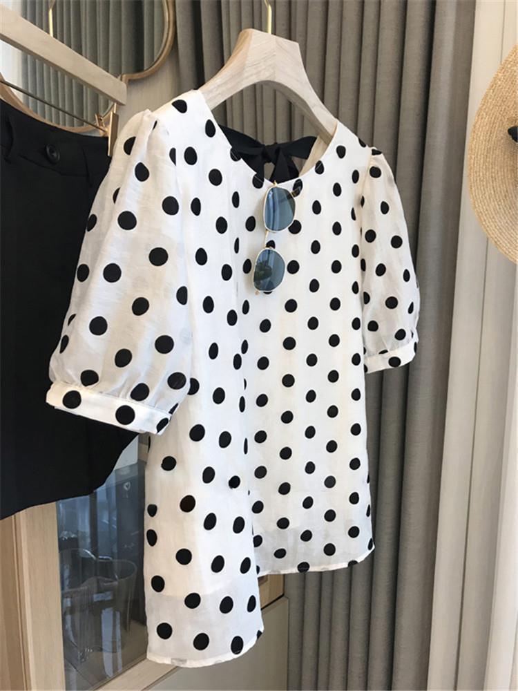 女性のためのエレガントなヴィンテージ水玉サマーブラウス,オフ - Summer Clothing Aesthetic のレビューと価格