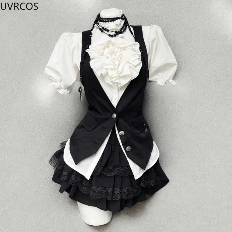 Y2k 美的ロリータスタイル甘い 3 点セット女性フリルパフ - Summer Clothing Aesthetic のレビューと価格