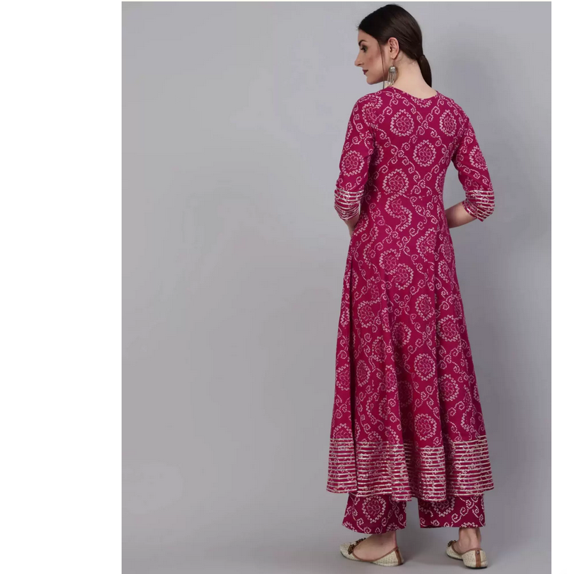 インド産純綿ローズレッドプリント女性用3点セット（春夏向け） - Summer Clothing India のレビューと価格