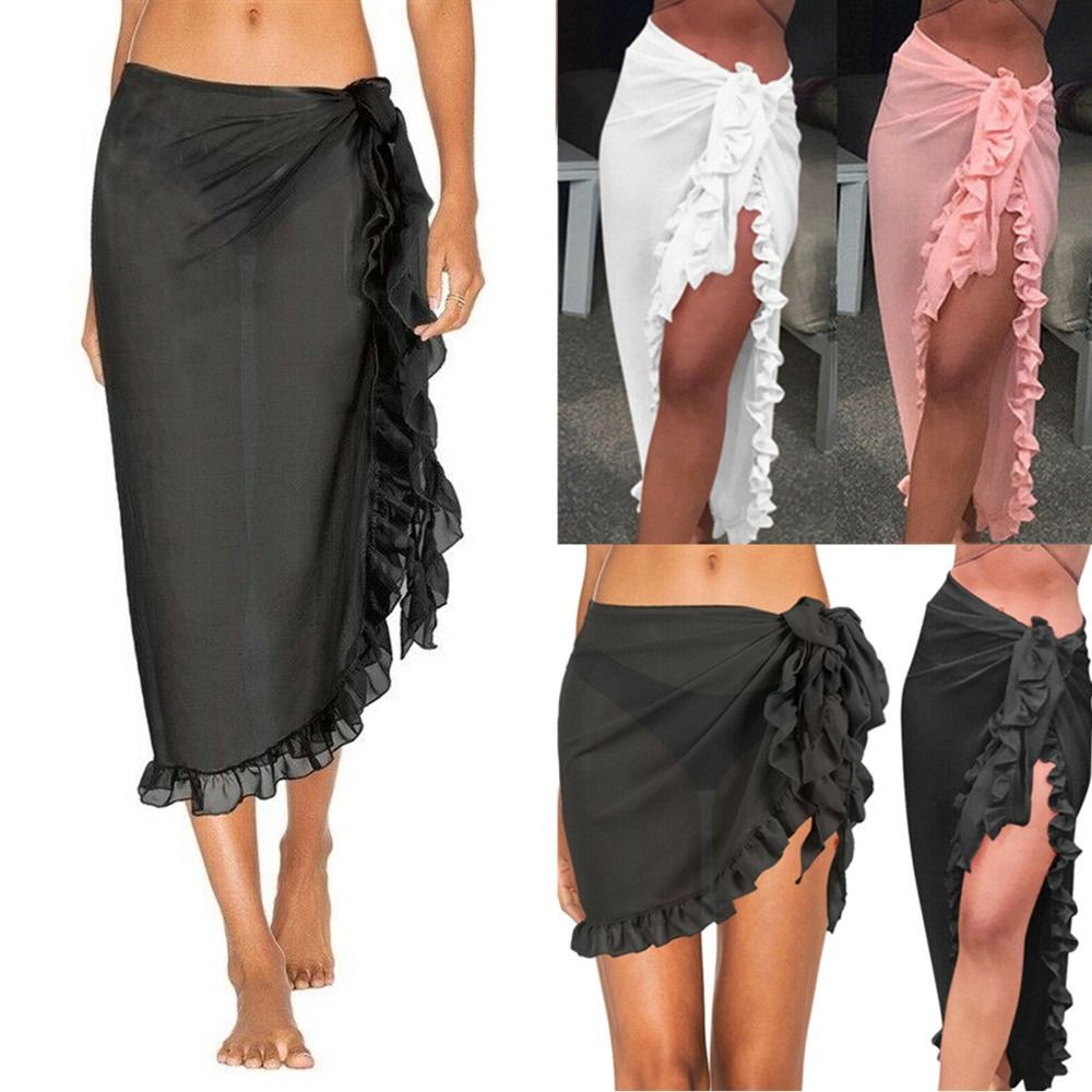 ラップスカーフ ラッフルデザイン サロング 無地 シフォン素 - Sarong Pareo Wrap のレビューと価格