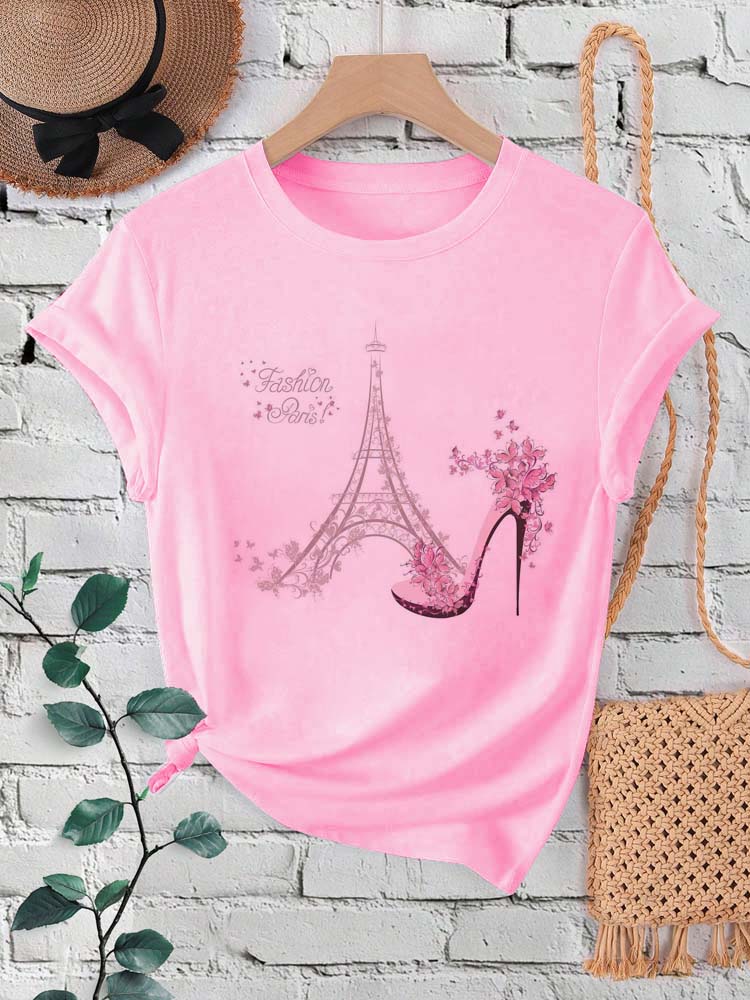 ファッションパリエッフェル塔プリント女性 Tシャツ半袖クルー - Summer Clothing In Paris のレビューと価格