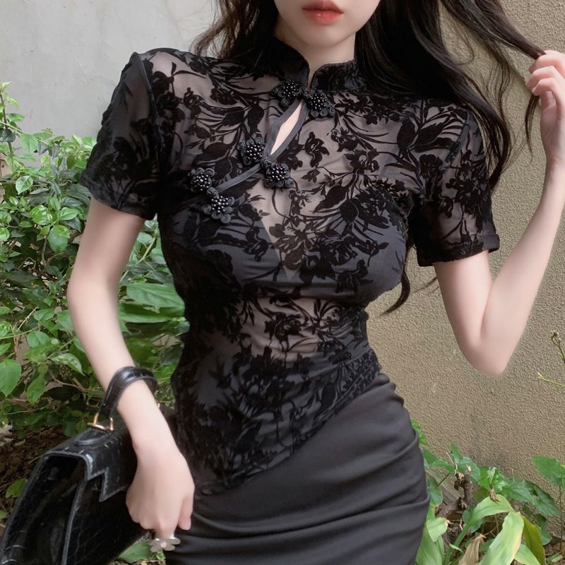 中国風サマーシャツ女性用イレギュラーなスリムシースルーセクシ - Summer Clothing Aesthetic のレビューと価格