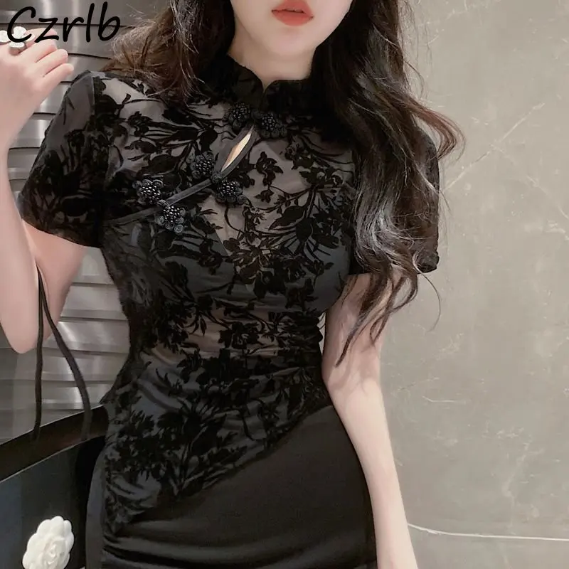 中国風サマーシャツ女性用イレギュラーなスリムシースルーセクシ - Summer Clothing Aesthetic のレビューと価格