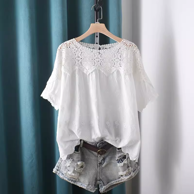 2026 ホローアウトレースパッチワークシャツとブラウス半袖 - Summer Clothing Japan のレビューと価格