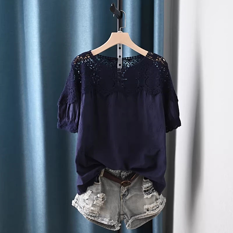 2026 ホローアウトレースパッチワークシャツとブラウス半袖 - Summer Clothing Japan のレビューと価格
