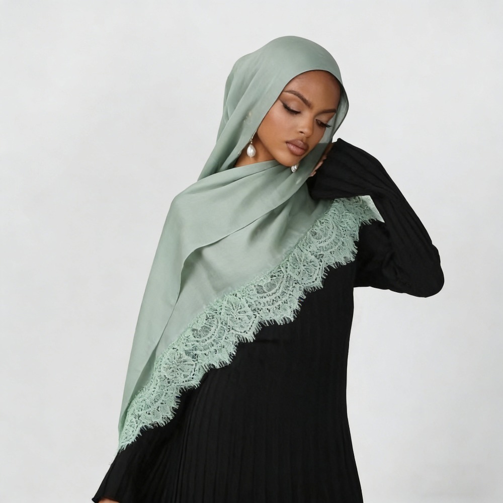 新しいレーススプライシングレーヨンコットンヒジャブスカーフ通 - Summer Clothing Hijab のレビューと価格
