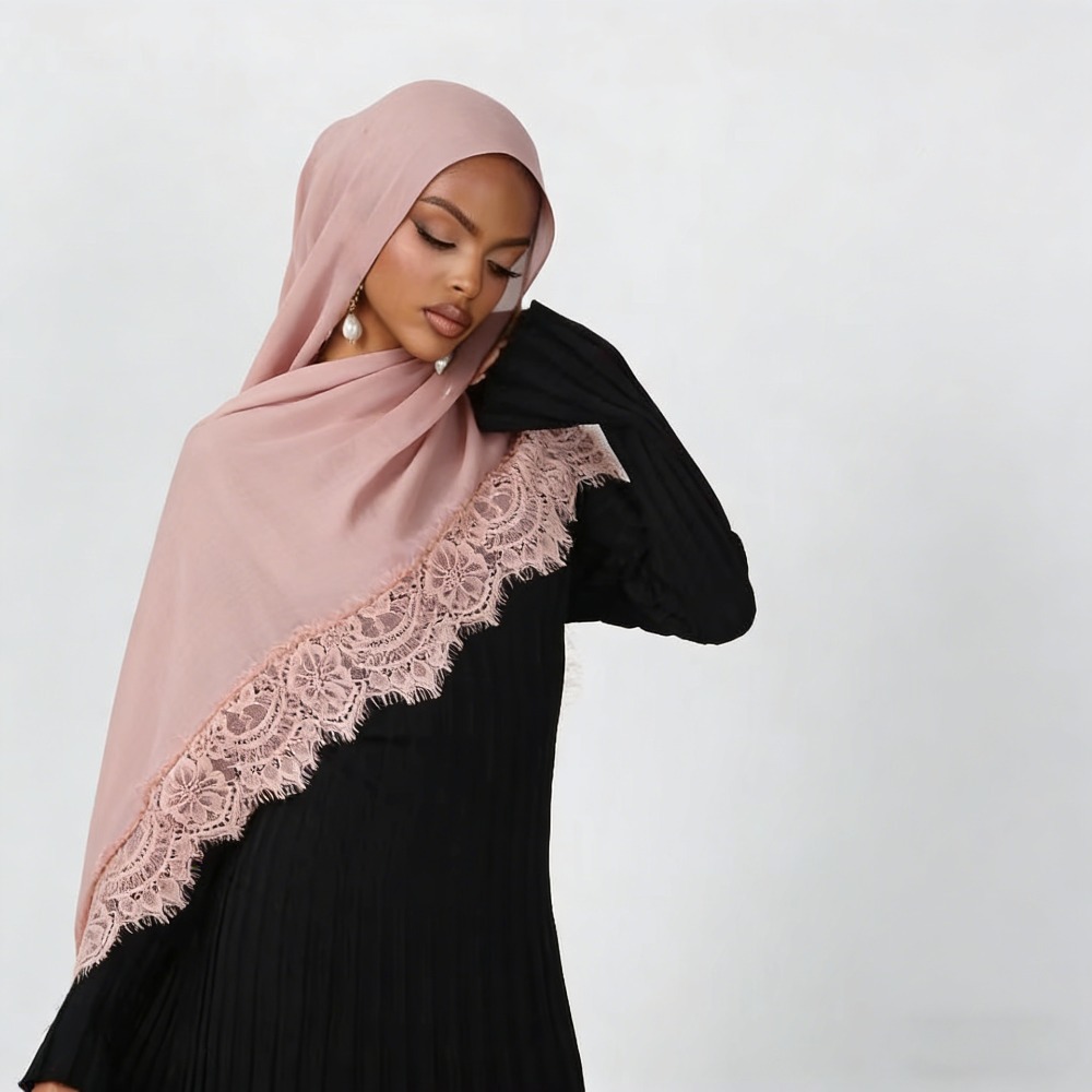 新しいレーススプライシングレーヨンコットンヒジャブスカーフ通 - Summer Clothing Hijab のレビューと価格