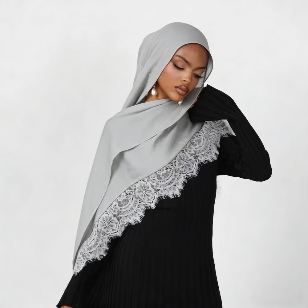 新しいレーススプライシングレーヨンコットンヒジャブスカーフ通 - Summer Clothing Hijab のレビューと価格