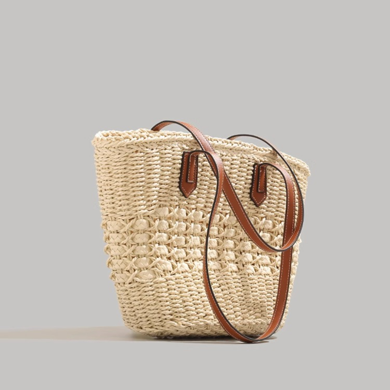 特大折りたたみ式ストロー製トートバッグ 夏の旅行用 防水ビー - Beach Bag Straw のレビューと価格