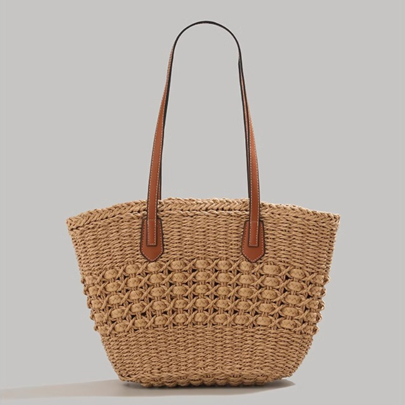 特大折りたたみ式ストロー製トートバッグ 夏の旅行用 防水ビー - Beach Bag Straw のレビューと価格