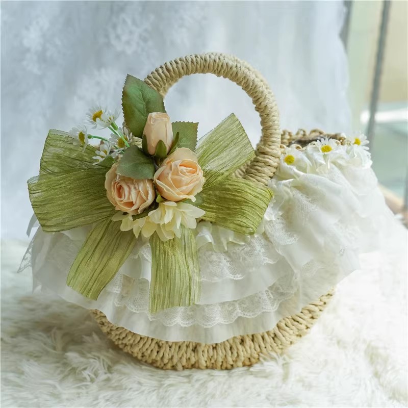 カントリースタイルのロリータレースストロー織りバッグ、クラシ - Beach Bag Straw のレビューと価格
