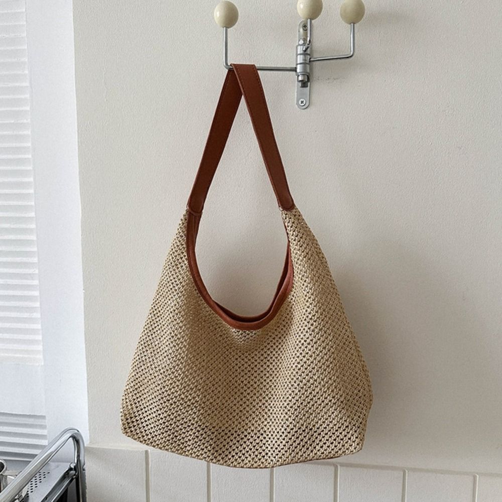 かわいい無地織りわらバッグボヘミアンスタイル手作りビーチハン - Beach Bag Straw のレビューと価格