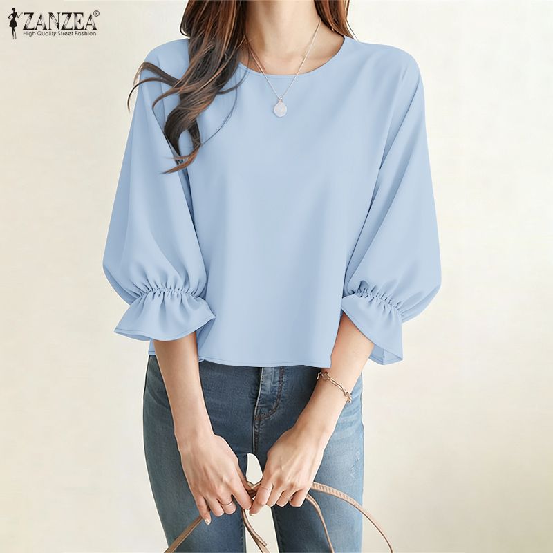 ZANZEA 女性ミニマリスト 3/4 パフスリーブブラウス - Summer De Clothing のレビューと価格