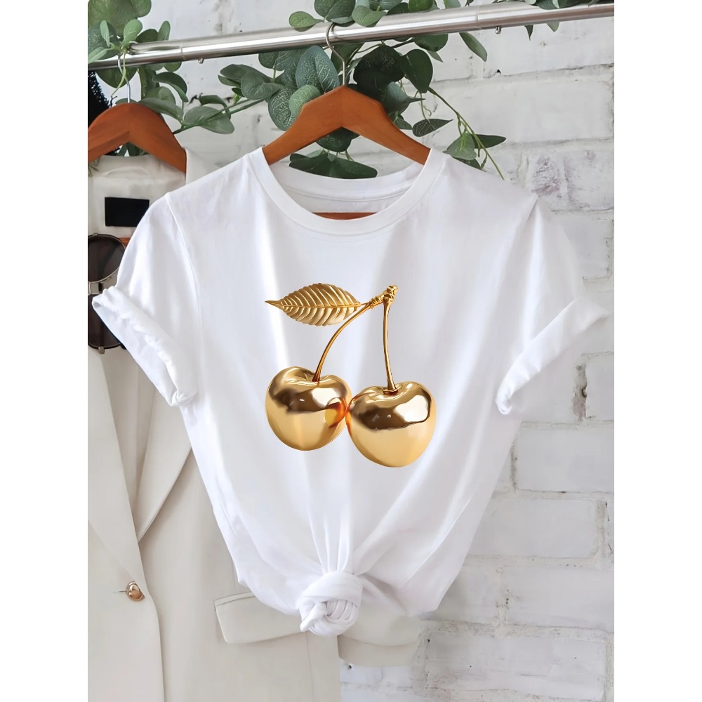レディース カジュアル サマー Tシャツ ゴールデン チェリ - Summer Clothing Aesthetic のレビューと価格